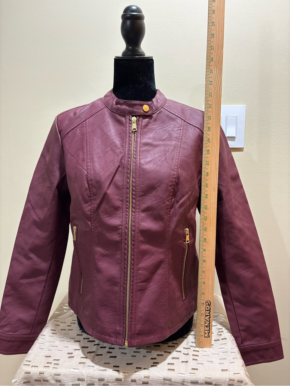 Baccini Burgundy Faux Leather Zip Motorcycle Jacket